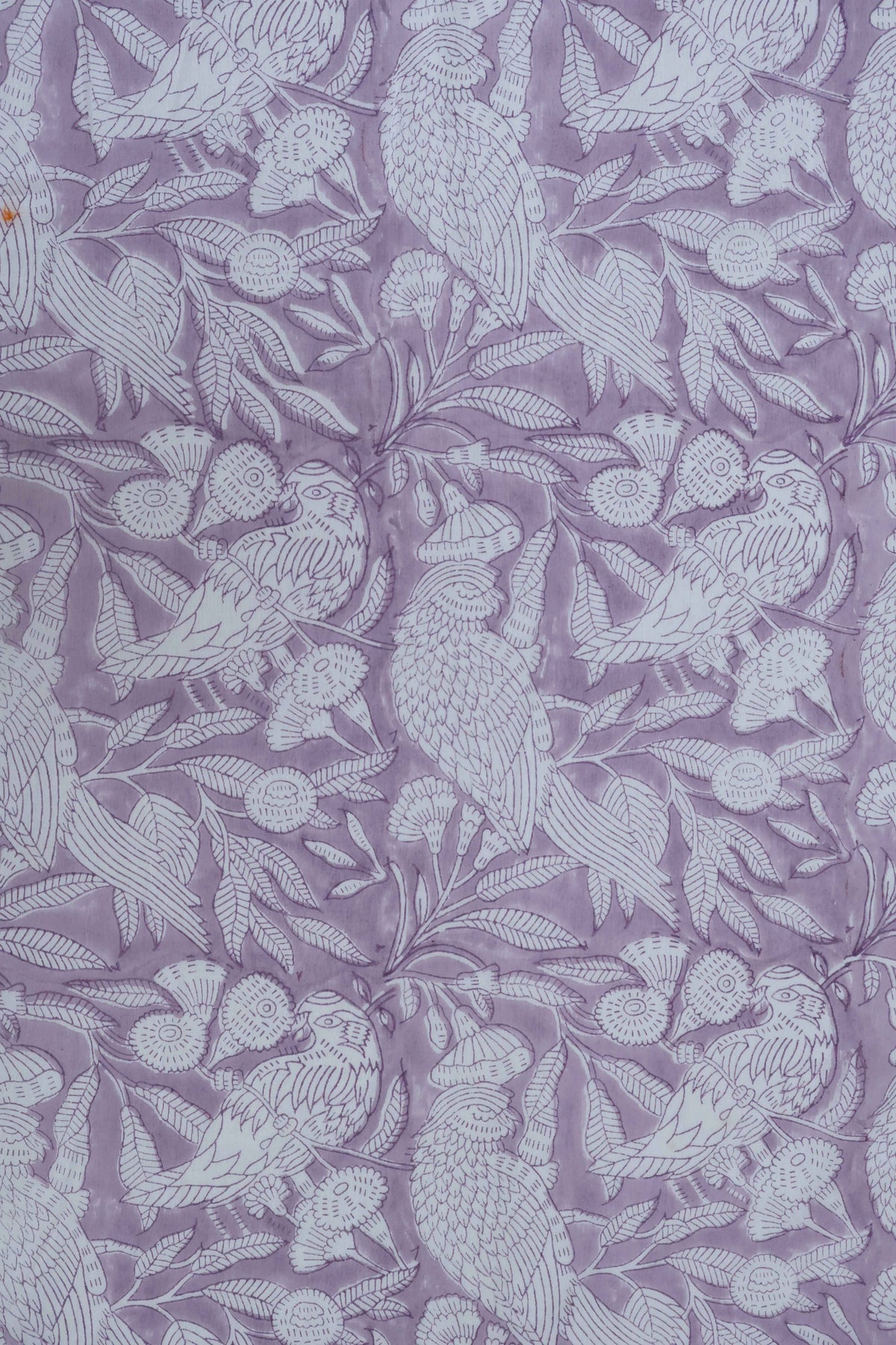 Lilac Floral Block Print Linen Fabric - Indian Mughal Style