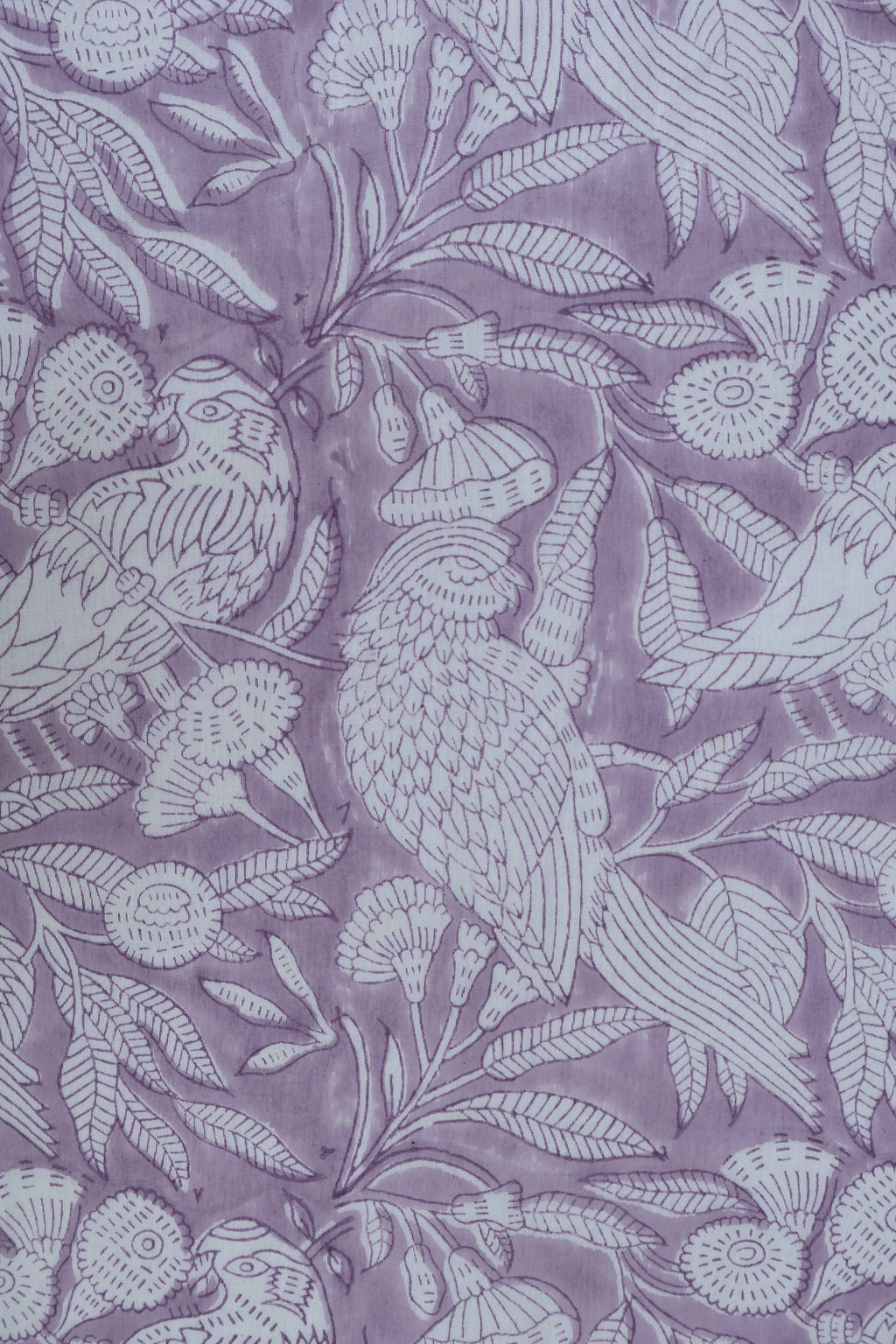 Lilac Floral Block Print Linen Fabric - Indian Mughal Style