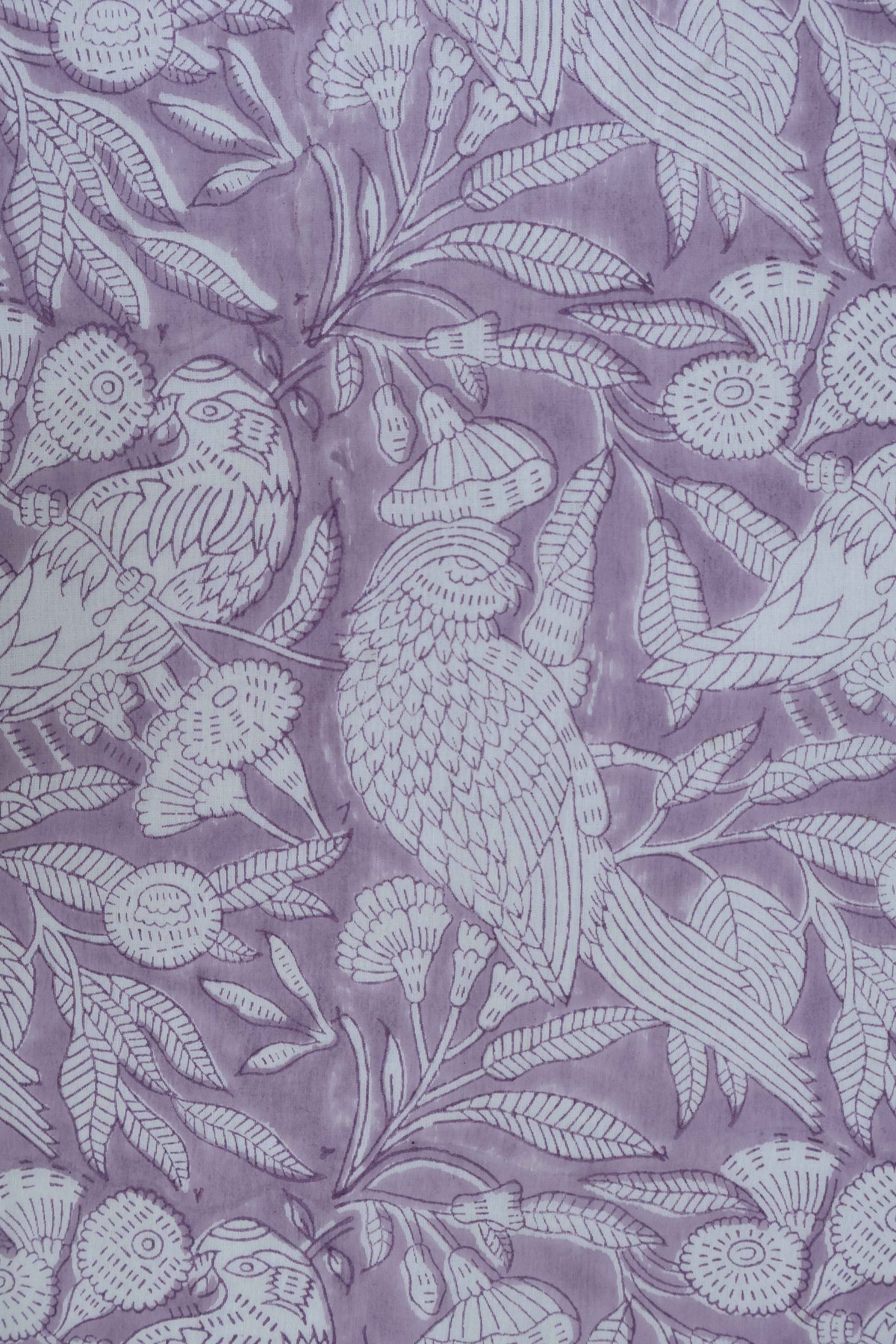 Lilac Floral Block Print Linen Fabric - Indian Mughal Style