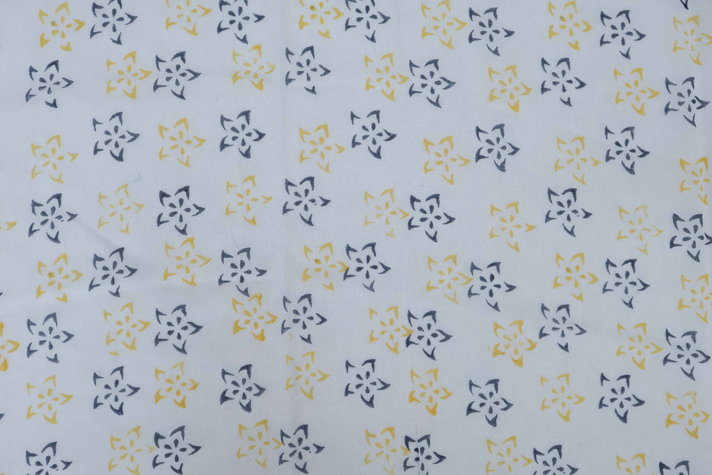 Blue Floral Block Print Linen Fabric: Indian Cotton By The Yard