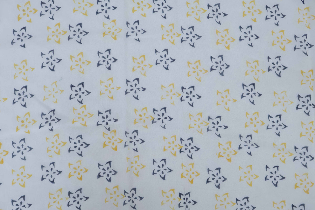 Blue Floral Block Print Linen Fabric: Indian Cotton By The Yard