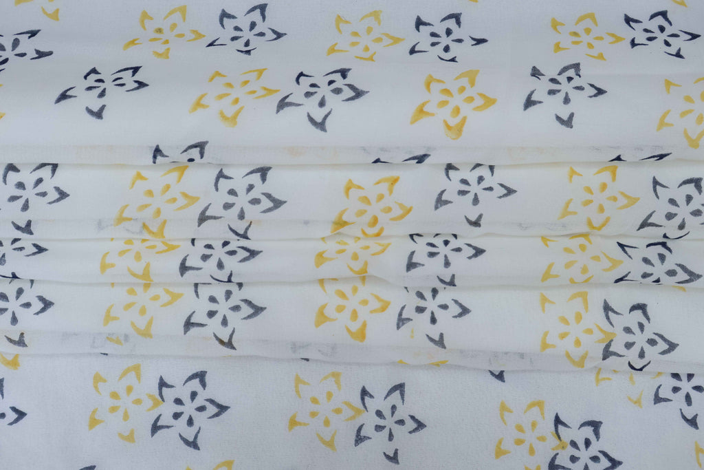 Blue Floral Block Print Linen Fabric: Indian Cotton By The Yard
