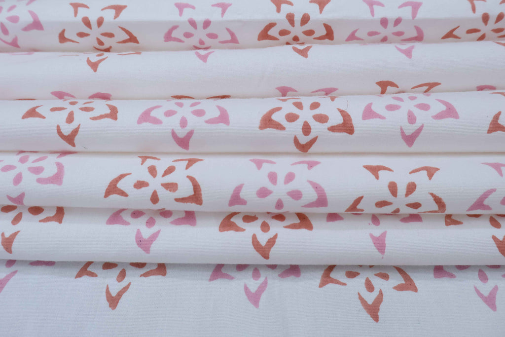 Red & Pink Floral Block Print Linen Fabric: Indian Mughal Design