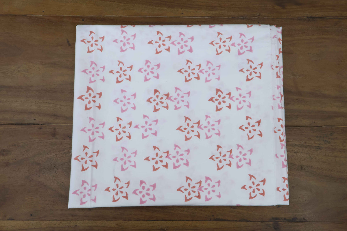 Red & Pink Floral Block Print Linen Fabric: Indian Mughal Design