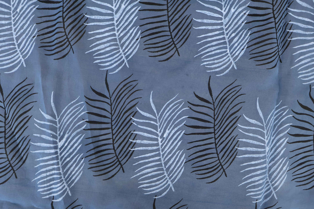 Blue Floral Block Print Linen Fabric - Indian Mughal Style