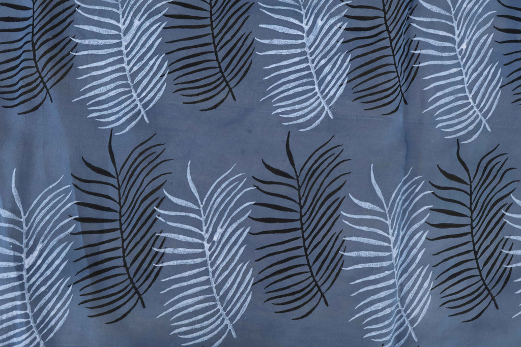 Blue Floral Block Print Linen Fabric - Indian Mughal Style