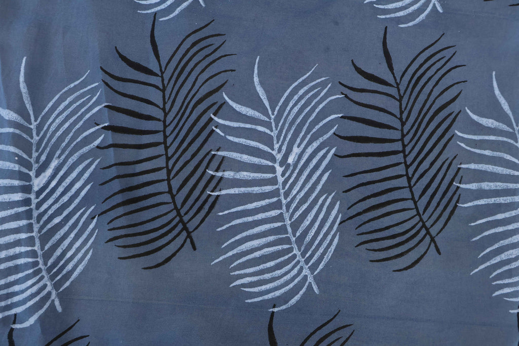 Blue Floral Block Print Linen Fabric - Indian Mughal Style