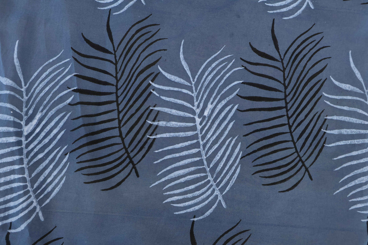 Blue Floral Block Print Linen Fabric - Indian Mughal Style