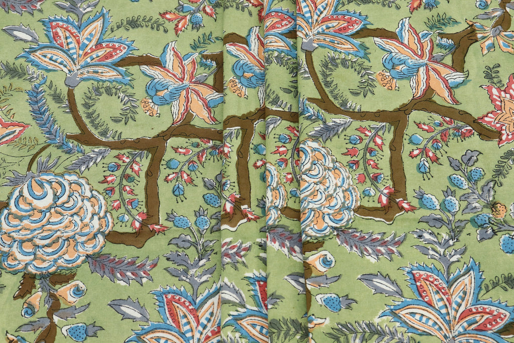 Green colour Pure Cotton Block Print Fabric by the Yard, fabric by the meter, Indian Wood Block, Handstamped