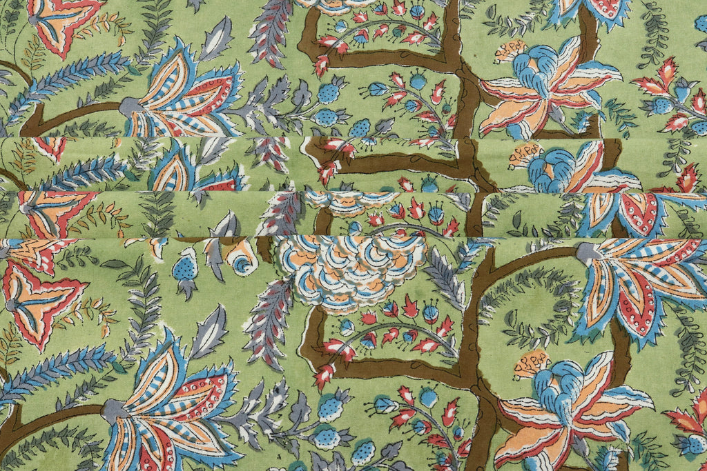 Green colour Pure Cotton Block Print Fabric by the Yard, fabric by the meter, Indian Wood Block, Handstamped
