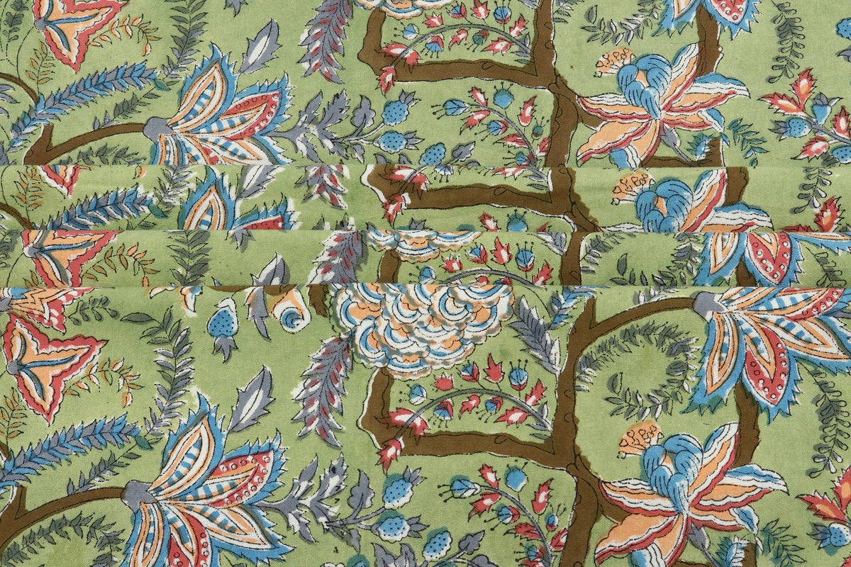 Green colour Pure Cotton Block Print Fabric by the Yard, fabric by the meter, Indian Wood Block, Handstamped