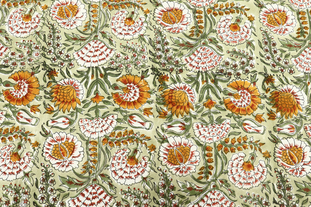 Mughal Floral Print Cotton Fabric: Indian Block Print By The Yard