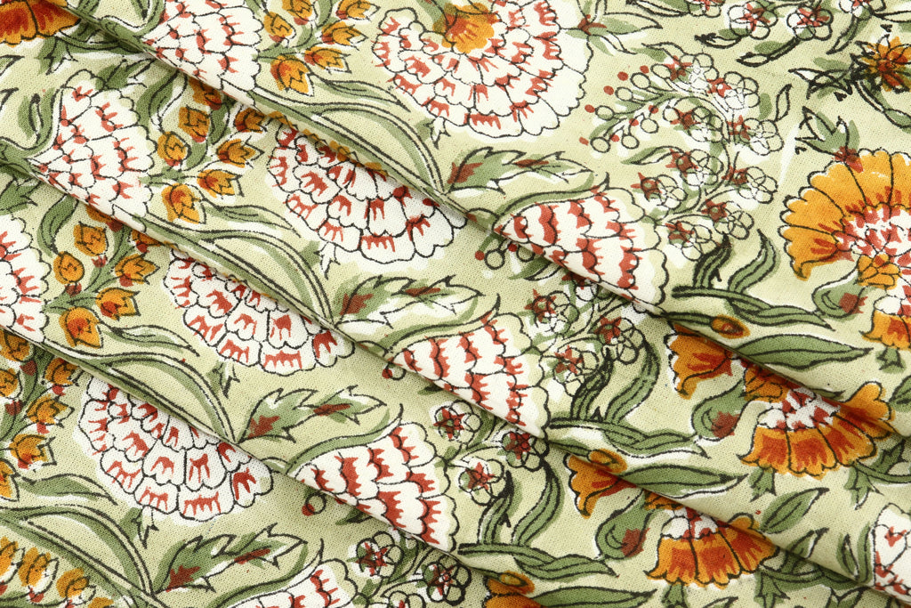 Mughal Floral Print Cotton Fabric: Indian Block Print By The Yard
