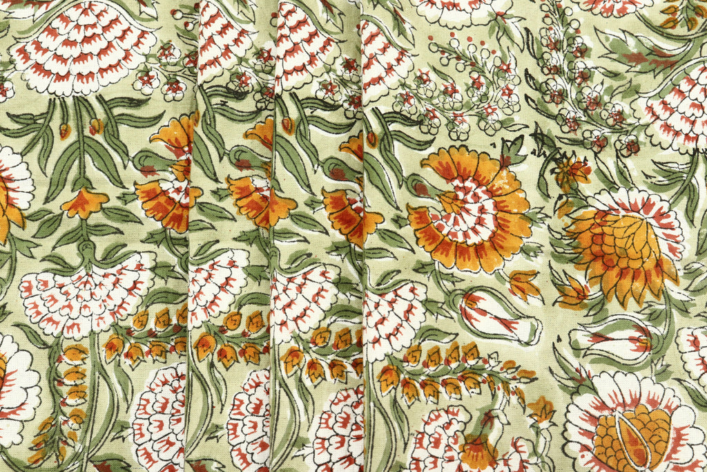 Mughal Floral Print Cotton Fabric: Indian Block Print By The Yard