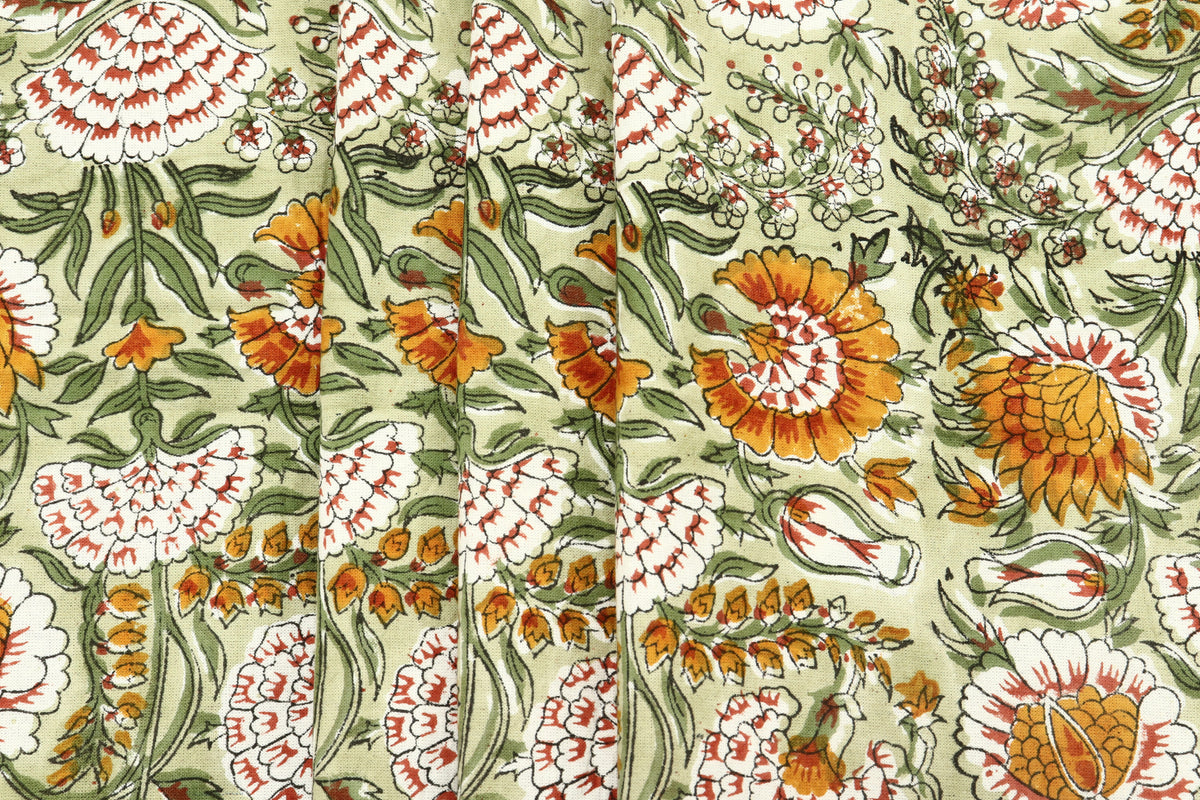 Mughal Floral Print Cotton Fabric: Indian Block Print By The Yard