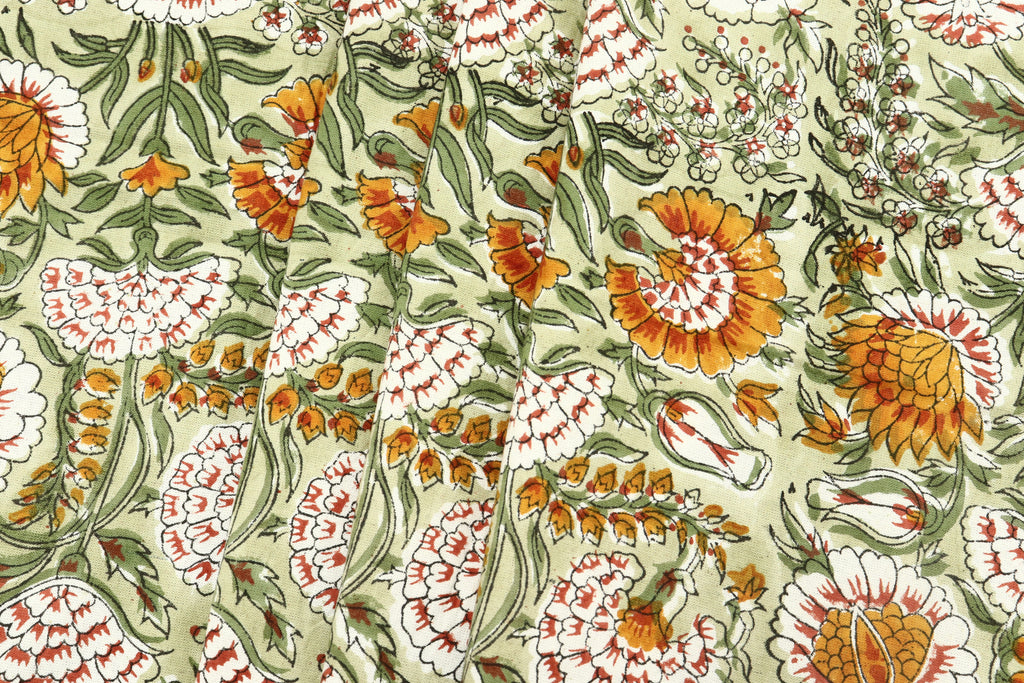 Mughal Floral Print Cotton Fabric: Indian Block Print By The Yard