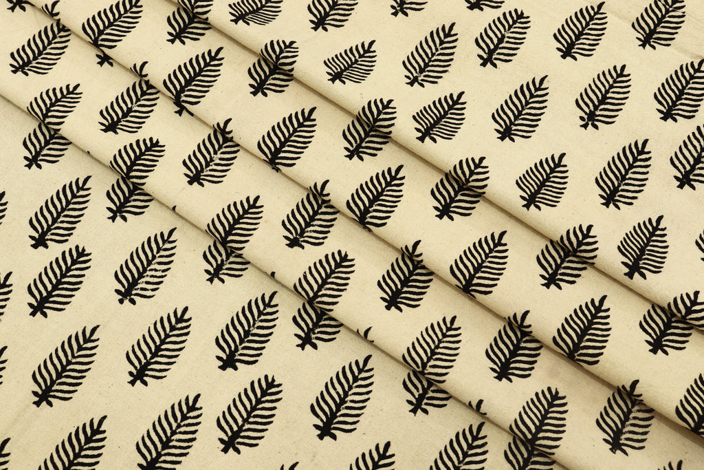 Beige and Black colour Pure cotton Indian block print fabric by the yard, Fabric sample, Indian wood block, Fabric by the meter