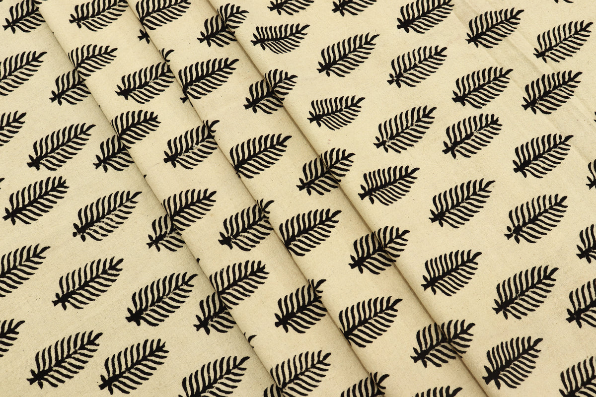 Beige and Black colour Pure cotton Indian block print fabric by the yard, Fabric sample, Indian wood block, Fabric by the meter