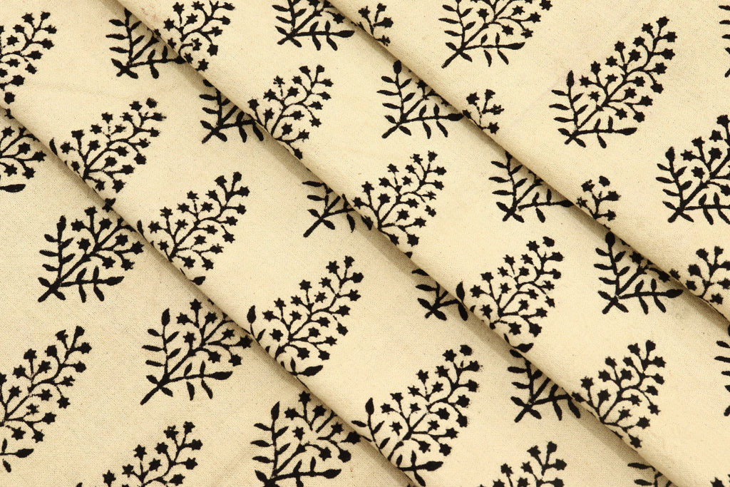 Mughal Print Cotton Fabric: Hand-Stamped Floral Dress Fabric