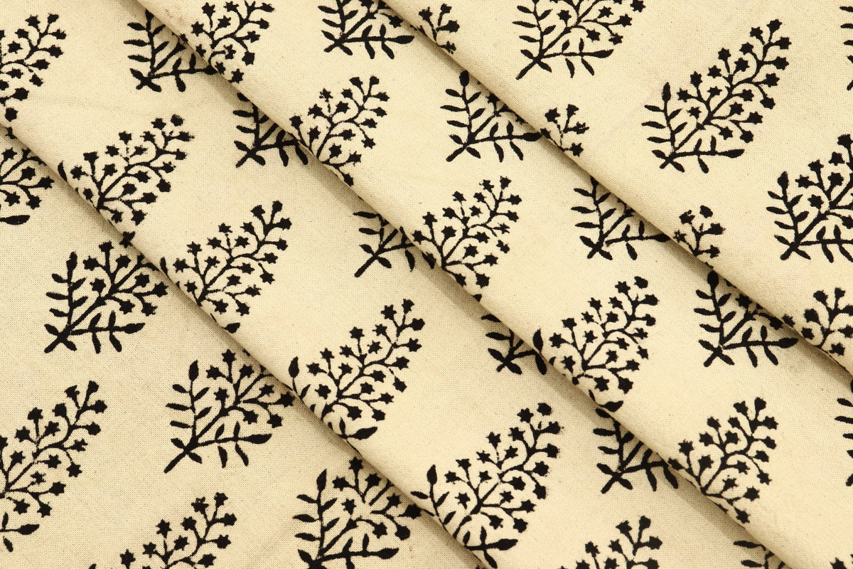 Mughal Print Cotton Fabric: Hand-Stamped Floral Dress Fabric
