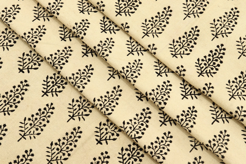 Mughal Print Cotton Fabric: Hand-Stamped Floral Dress Fabric