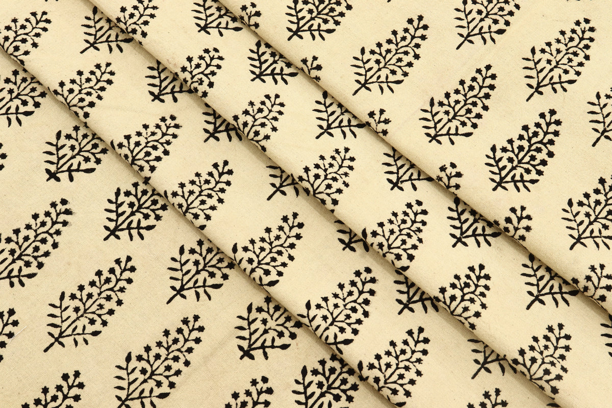 Mughal Print Cotton Fabric: Hand-Stamped Floral Dress Fabric