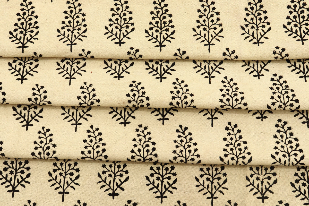 Mughal Print Cotton Fabric: Hand-Stamped Floral Dress Fabric