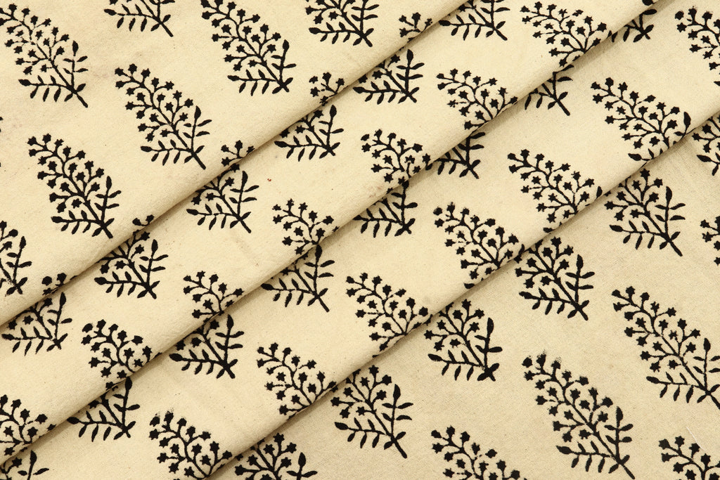 Mughal Print Cotton Fabric: Hand-Stamped Floral Dress Fabric