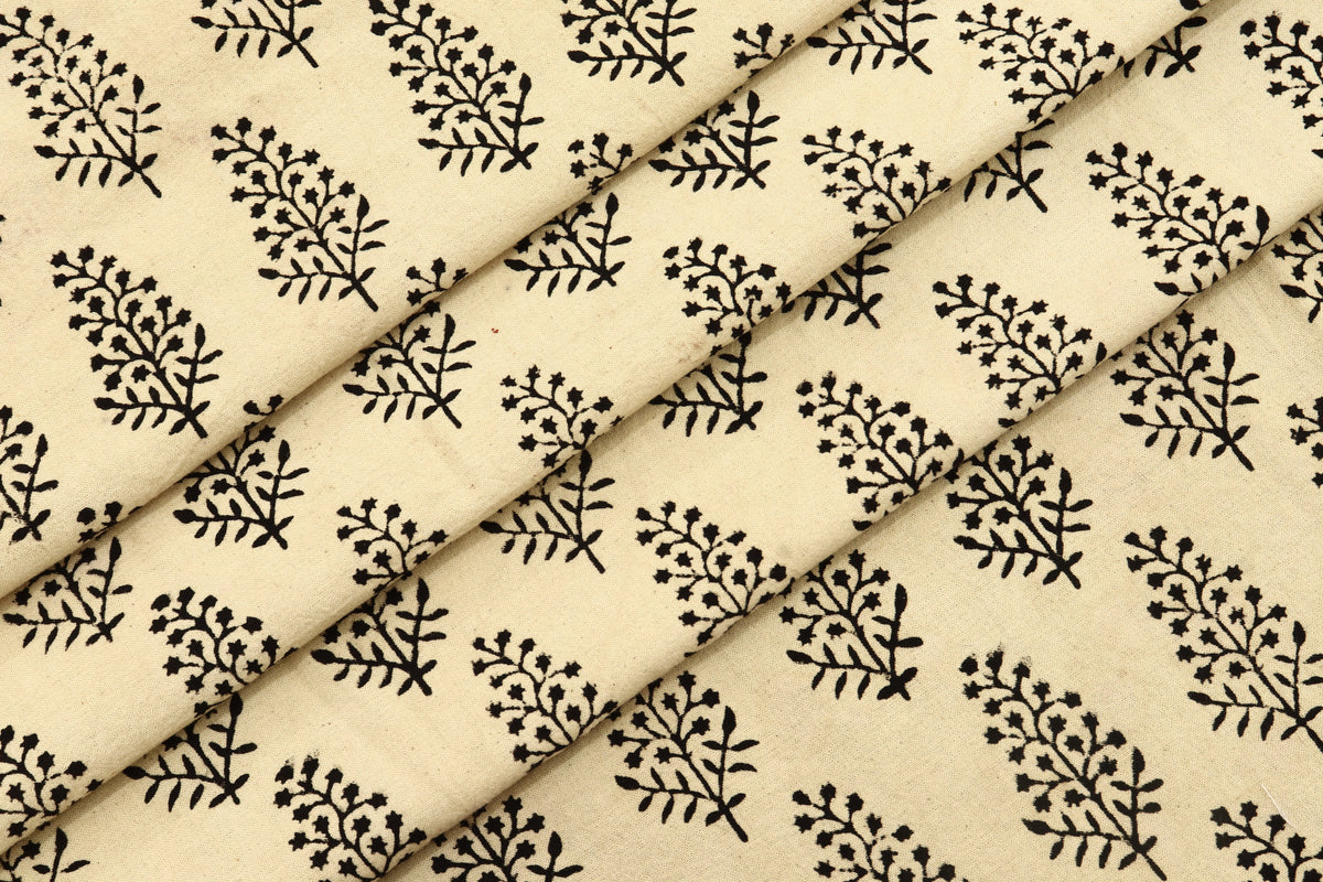 Mughal Print Cotton Fabric: Hand-Stamped Floral Dress Fabric