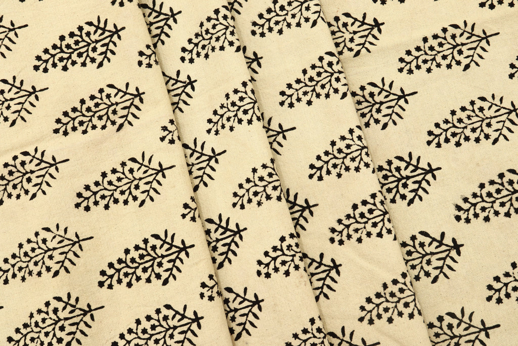 Mughal Print Cotton Fabric: Hand-Stamped Floral Dress Fabric