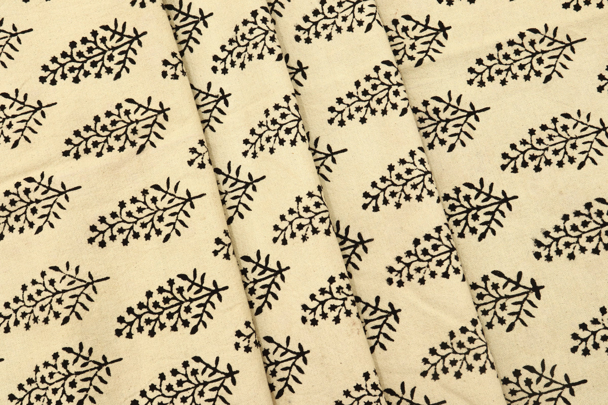 Mughal Print Cotton Fabric: Hand-Stamped Floral Dress Fabric