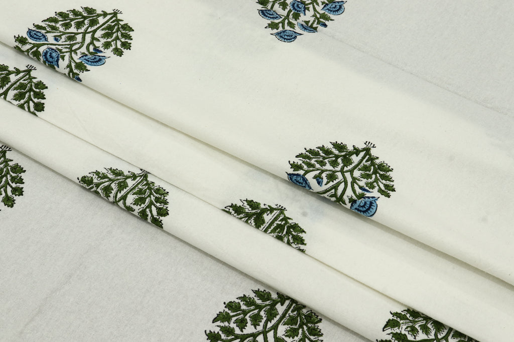 Hand Block Print Cotton Fabric: Indian Floral Mughal Design