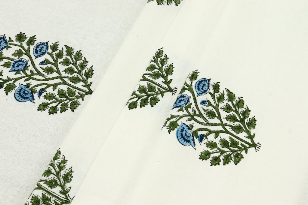 Hand Block Print Cotton Fabric: Indian Floral Mughal Design