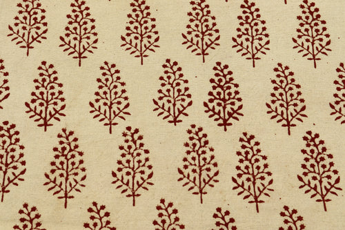 Beige Cotton Traditional Floral Hand Block Print Unstiched Material For Men's Kurta Shirts & Women's Kurti and Other Dress Material