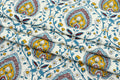 Blue & Yellow Floral Blockprint Cotton Fabric - Indian Handstamped Fabric