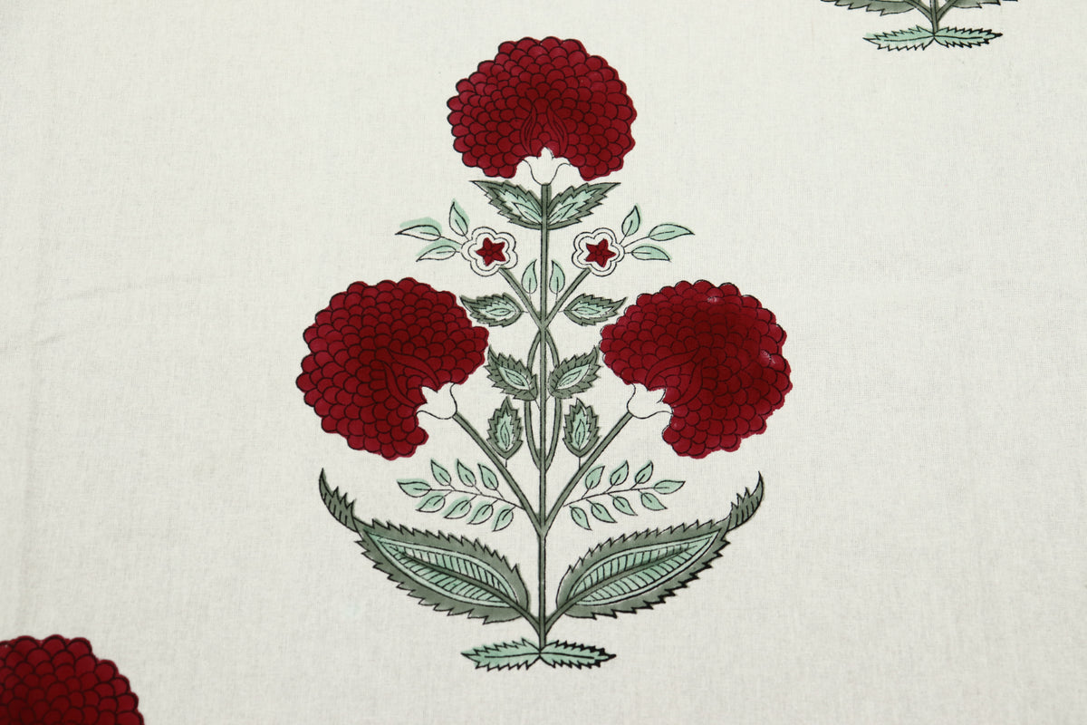 Mughal Print Cotton Fabric: Red Floral Indian Block Print