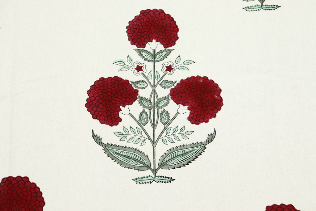 Mughal Print Cotton Fabric: Red Floral Indian Block Print