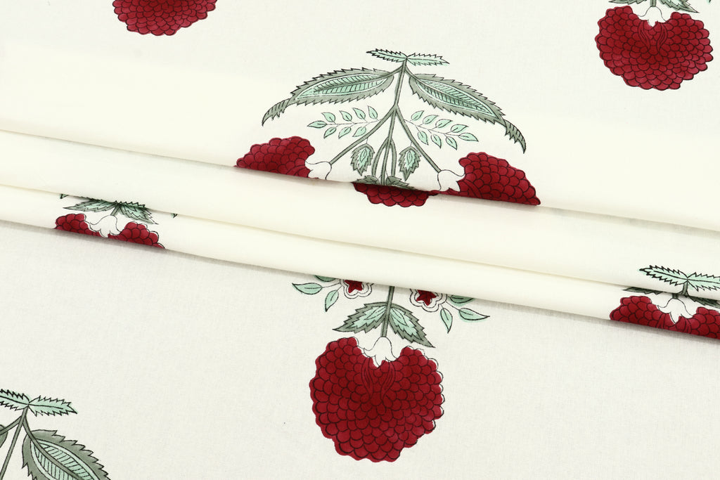 Mughal Print Cotton Fabric: Red Floral Indian Block Print