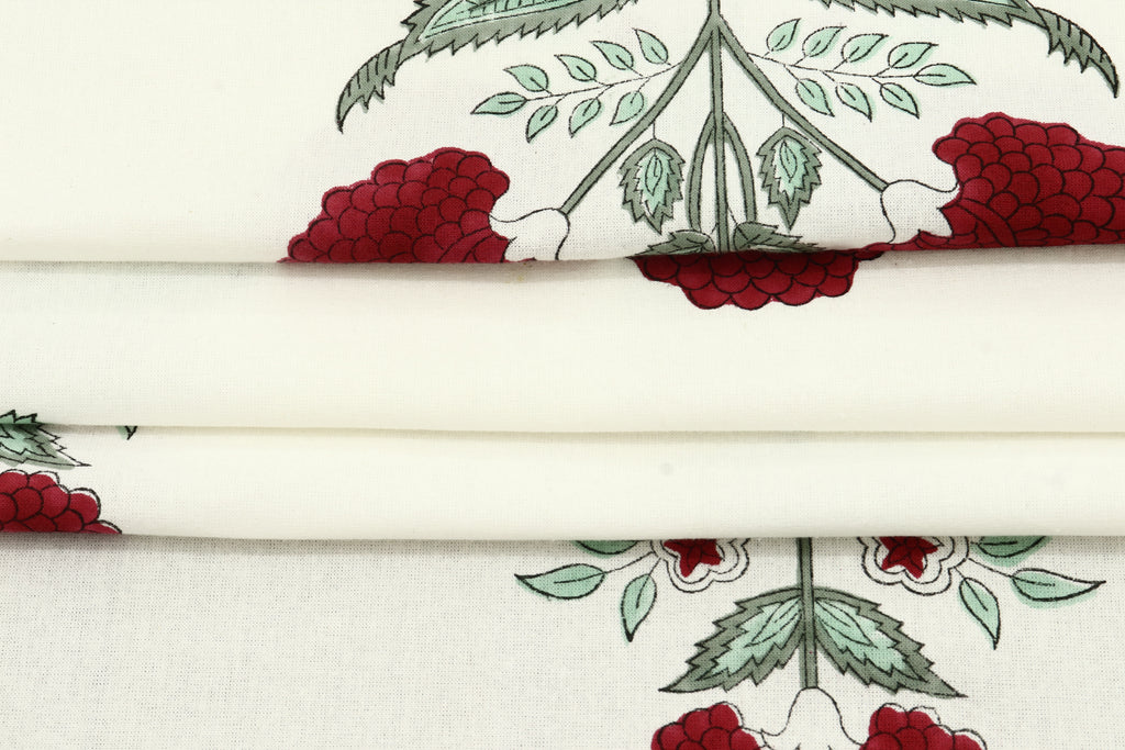 Mughal Print Cotton Fabric: Red Floral Indian Block Print