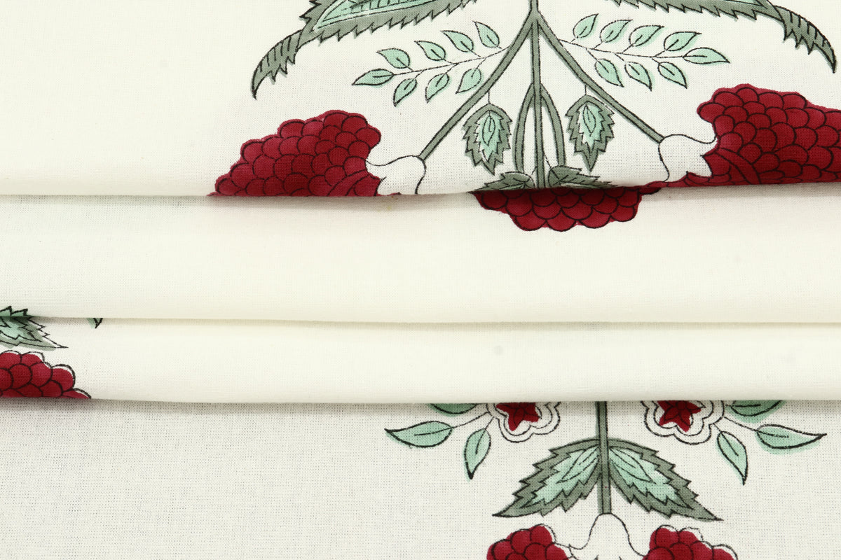 Mughal Print Cotton Fabric: Red Floral Indian Block Print