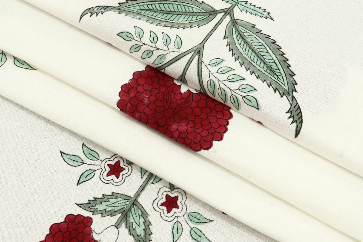 Mughal Print Cotton Fabric: Red Floral Indian Block Print