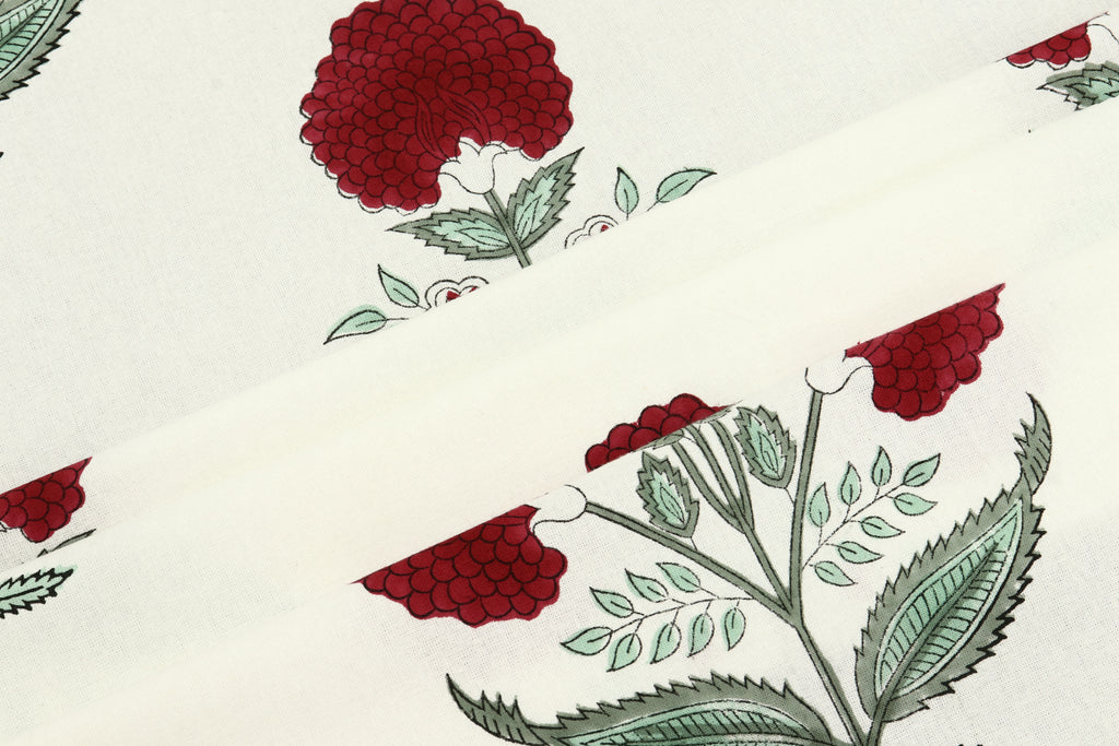 Mughal Print Cotton Fabric: Red Floral Indian Block Print