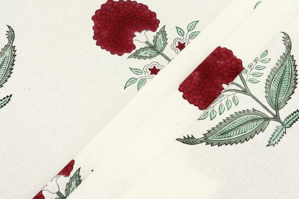 Mughal Print Cotton Fabric: Red Floral Indian Block Print