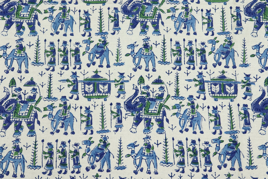 Mughal Print Cotton Fabric: Hand Stamped Indian Block Print