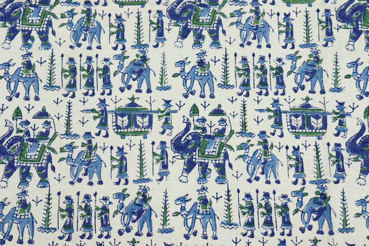 Mughal Print Cotton Fabric: Hand Stamped Indian Block Print