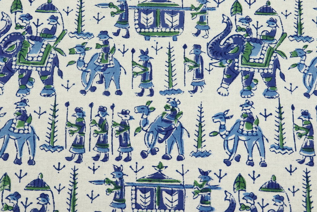 Mughal Print Cotton Fabric: Hand Stamped Indian Block Print