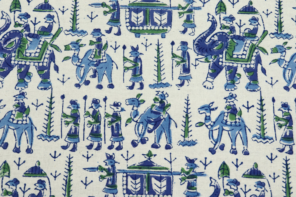 Mughal Print Cotton Fabric: Hand Stamped Indian Block Print