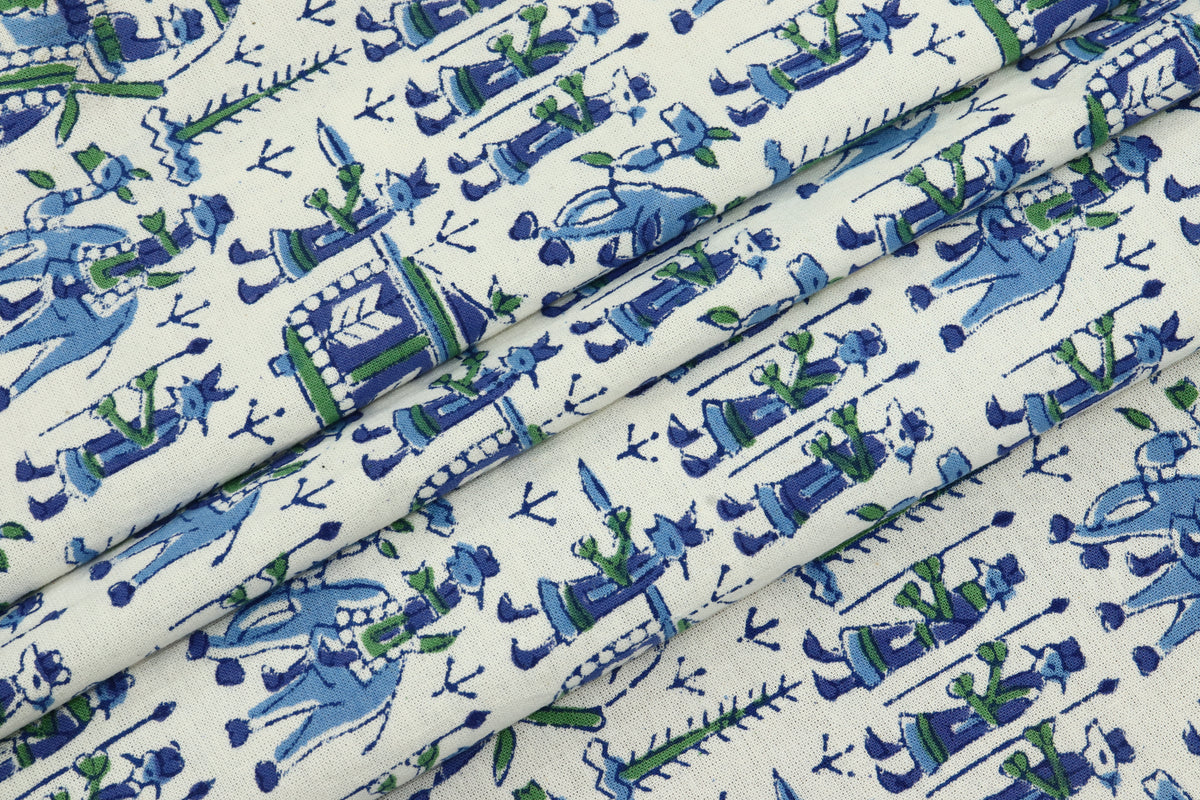 Mughal Print Cotton Fabric: Hand Stamped Indian Block Print