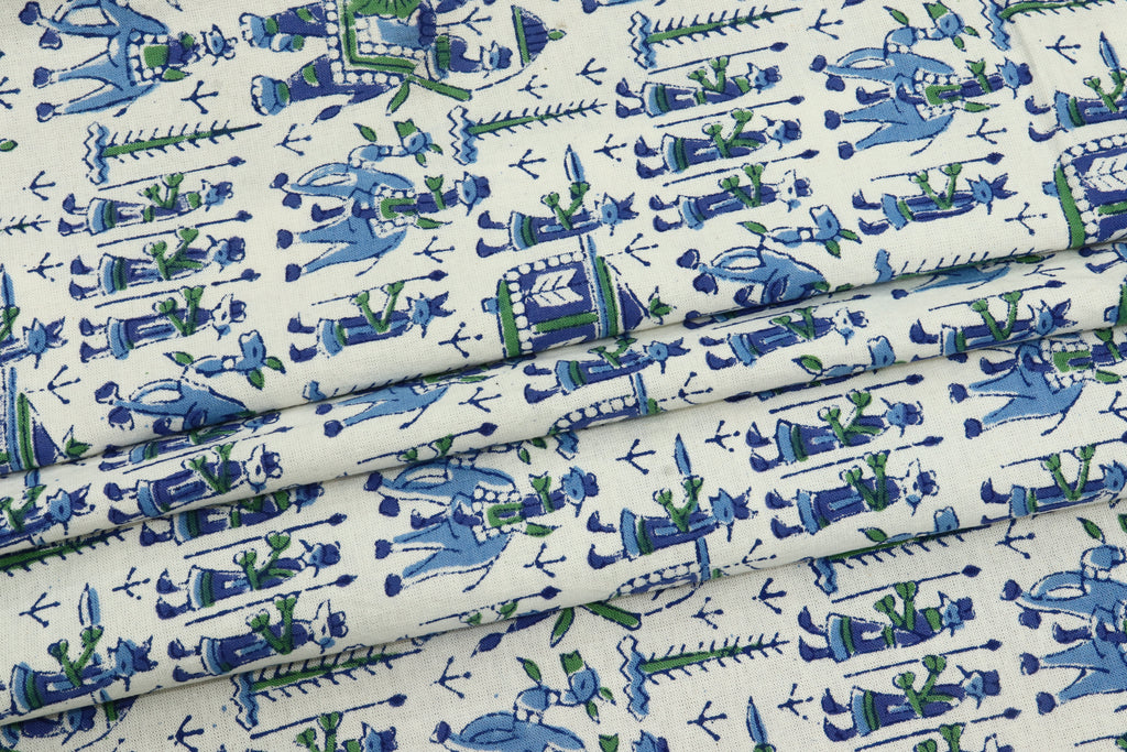 Mughal Print Cotton Fabric: Hand Stamped Indian Block Print