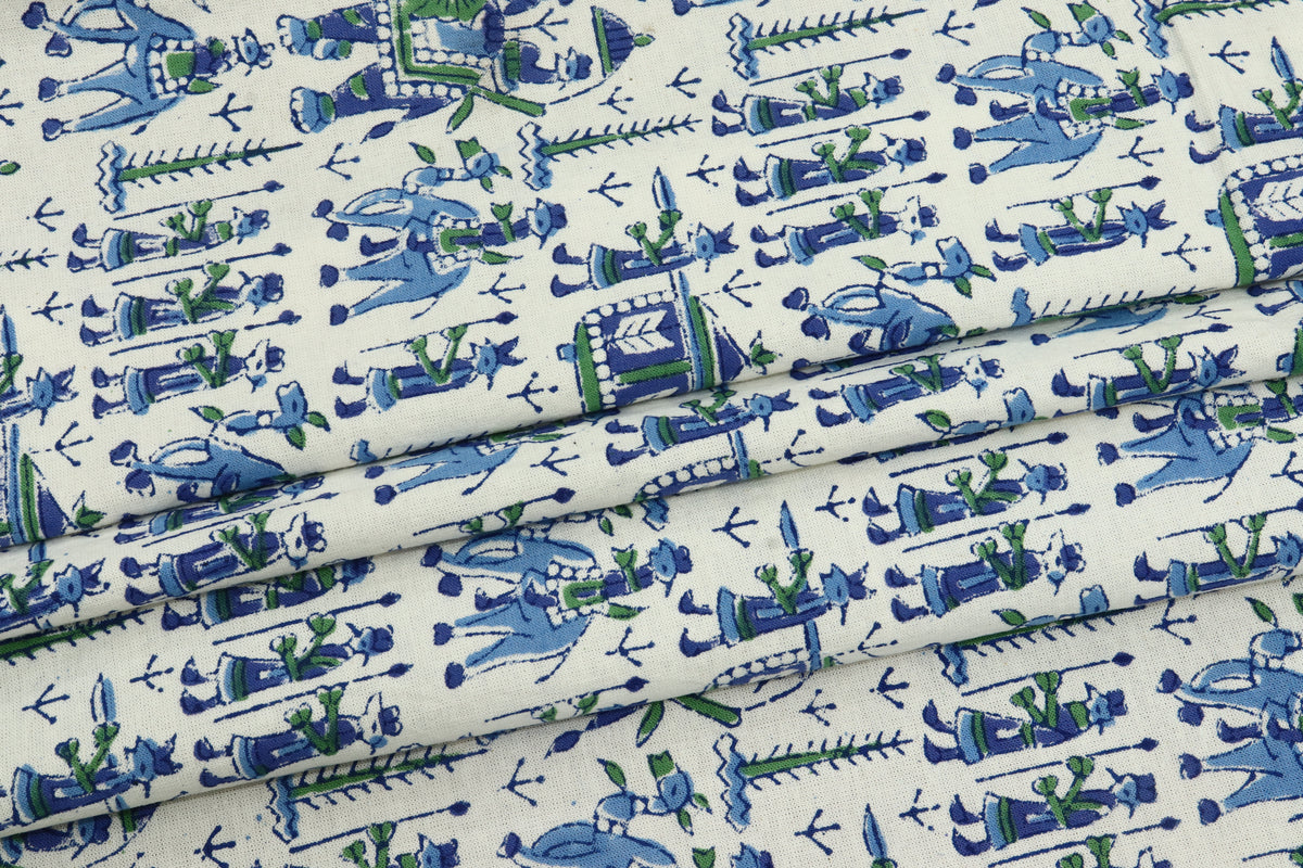 Mughal Print Cotton Fabric: Hand Stamped Indian Block Print